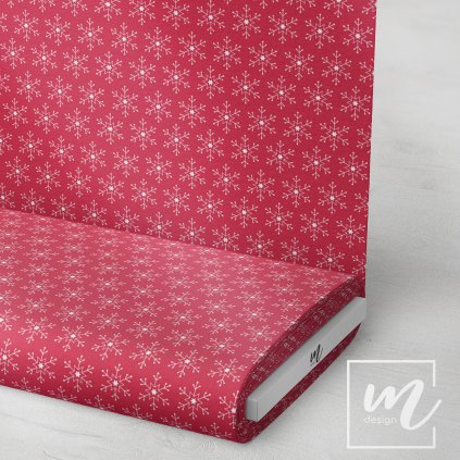 763115 zimní vločky na červené látka 3