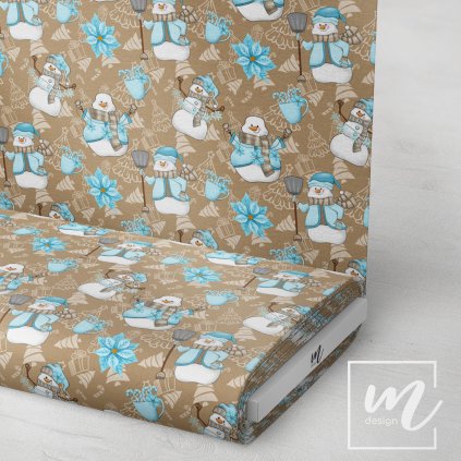 763155 sněhuláci na hnědé látka 3