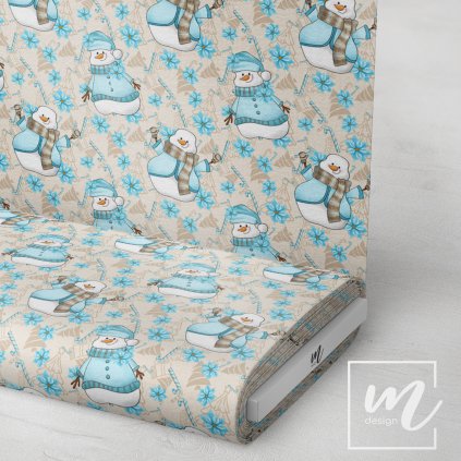 763157 sněhuláci na sv.hnědé látka 3