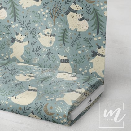 763164 zimní zvířátka na tm. šedé látka 3