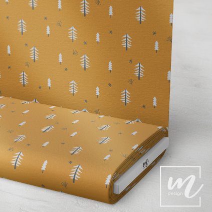 763172 zimní stromečky na hnědo oranžové látka 3