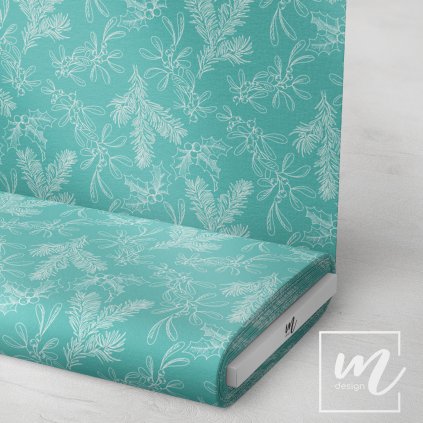 758005 vánoční jmelí na zelené látka 3