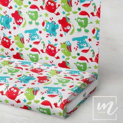 758031 vánoční příšerky na bílé látka 3