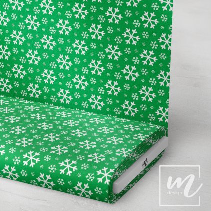 758099 bílé vločky na zelené látka 3