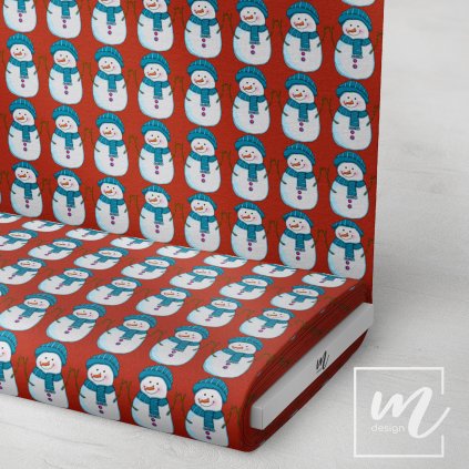 758101 sněhuláci s čepicí na červené látka 3