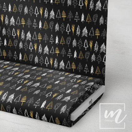 758160 zlatobílé stromečky na černé látka 3