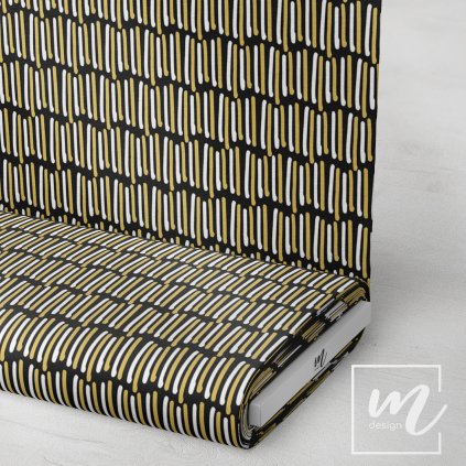 758162 zlato bílé čárky na černé látka 3