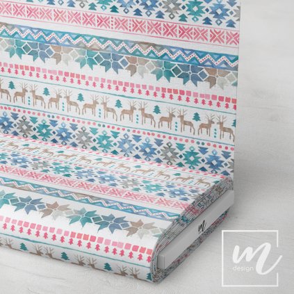 734006 1 norský vzor s jeleny na bílé látka 3