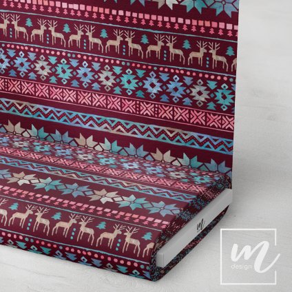 734006 3 norský vzor s jeleny na vínové látka 3