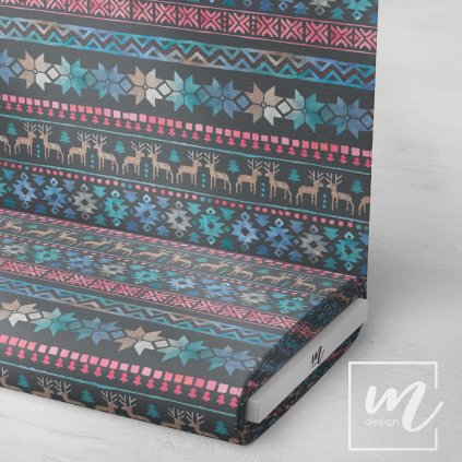 734006 4 norský vzor s jeleny na šedé látka 3