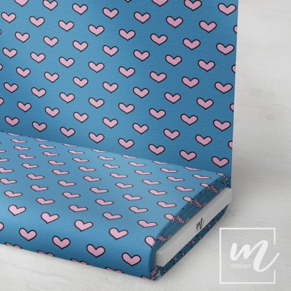 757006 růžová srdíčka na modré látka 3