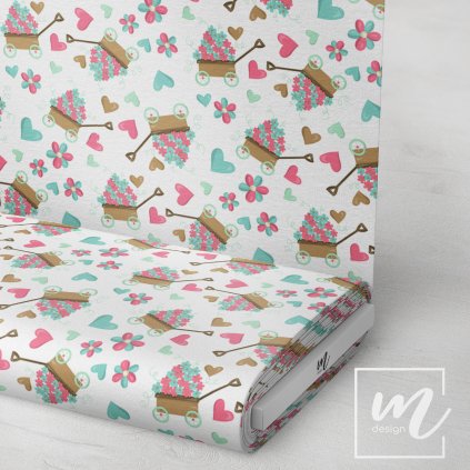 757078 srdce a vozík s květinami látka 3