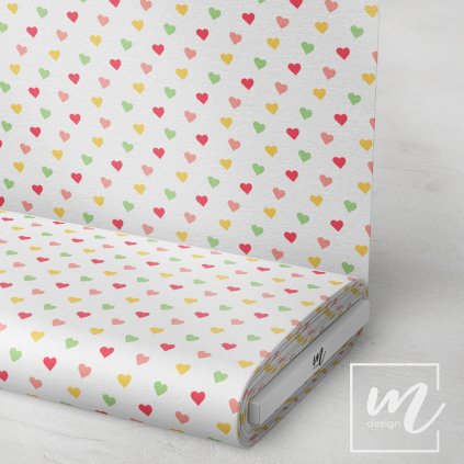 757113 barevná srdíčka na bílé látka 3