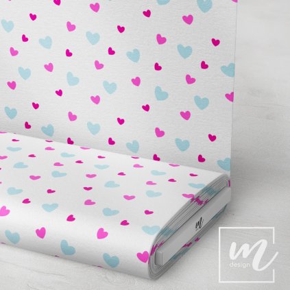 757007 jemné modro růžové srdíčka na bílé látka 3