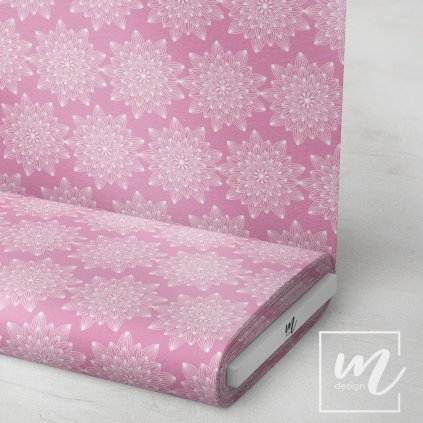 729016 mandala bílá na růžové látka 3