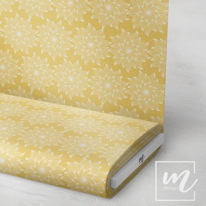 729019 mandala bílá na žluté látka 3