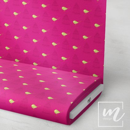 725046 ptáček s klecí na růžové látka 3