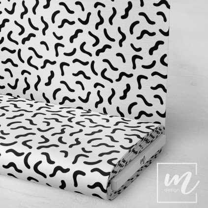 713076 černé vlnky na bílé látka 3