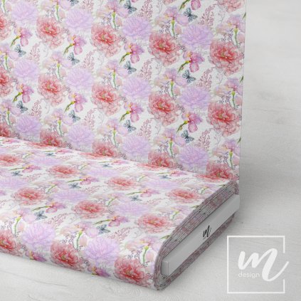 726007 květy s kosatcem a motýlem na bílé