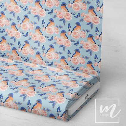726057 růže a modří ptáčci látka 3