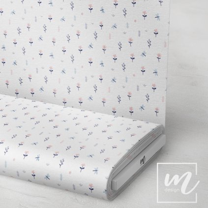 726159 květiny a vážky na bílé látka 3