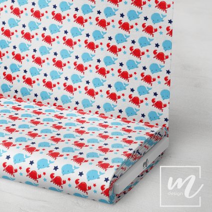 732005 chobotnička s velrybou na bílé látka 3