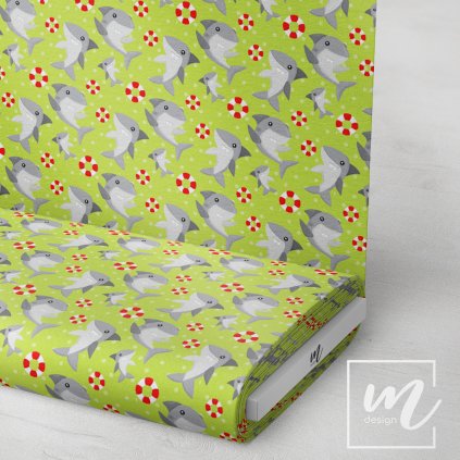 732007 žralok šedý na zelené látka 3