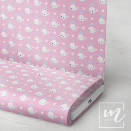 732022 bílá velryba na světle růžové látka 3