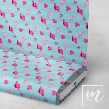 732034 růžové mušle na modré látka 3