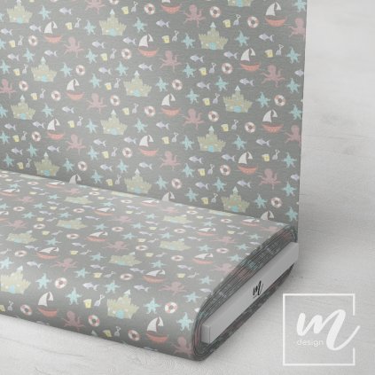 732044 podmořský svět na šedé látka 3