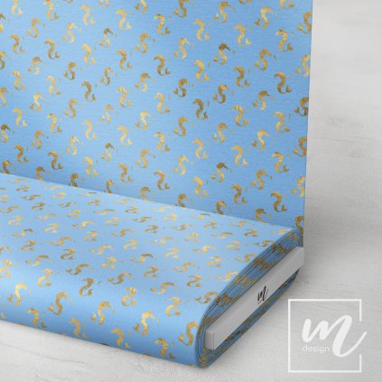 732055 mořský koník světle modrá se zlatým látka 3