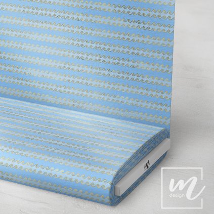 732056 mořské vlnky světle modrá se zlatým látka 3