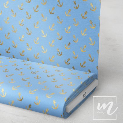 732059 zlaté kotvičky na světle modré látka 3