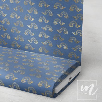 732064 zlatá mořská ryba na modré látka 3