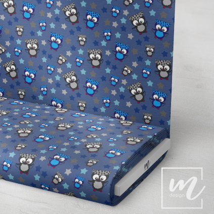 770024 2 sovičky by Terez modro šedá sovička na modré látka 3