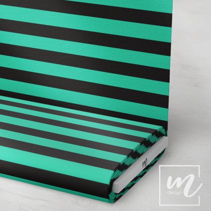 746512 pruhy 3 cm mintovo černé látka 3