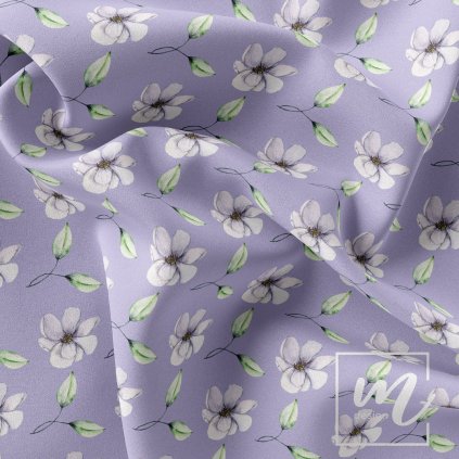 710009 2 akvarel listy s květy magnólie na fialové látka