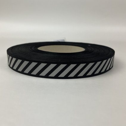 rypsová stuha 20mm černá s reflexními čárkami