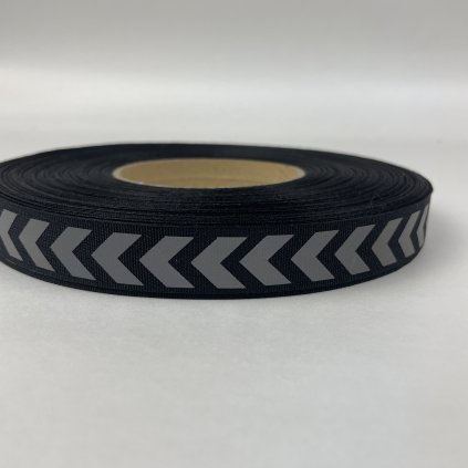 rypsová stuha 20mm černá s reflexními šipkami