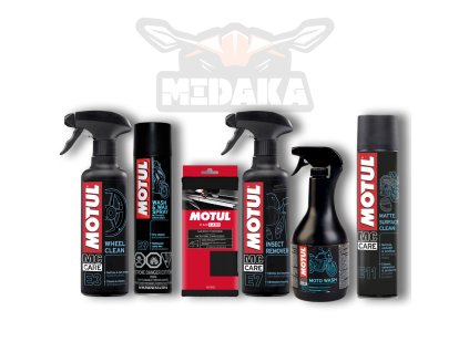 Wheel Clean E3,  Wash & Wax Spray E9,  Moto Wash,  Insect Remover E7,  Matte Surface Clean E11,  Mikrovláknová utěrka MOTUL
