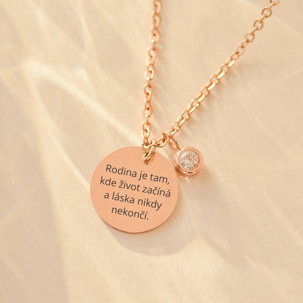 Personalizovaný náhrdelník medailonek se zirkonem, vlastní text na přání, chirurgická ocel 316L