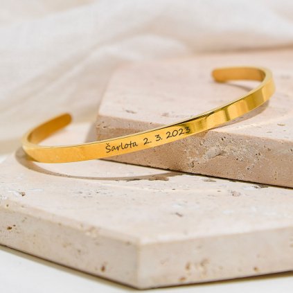 Bangle náramek s vlastním textem na přání, Chirurgická ocel 316l, zlatá barva