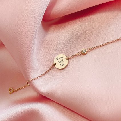 Dámský náramek, medailonek se jménem, chirurgická ocel - rose gold