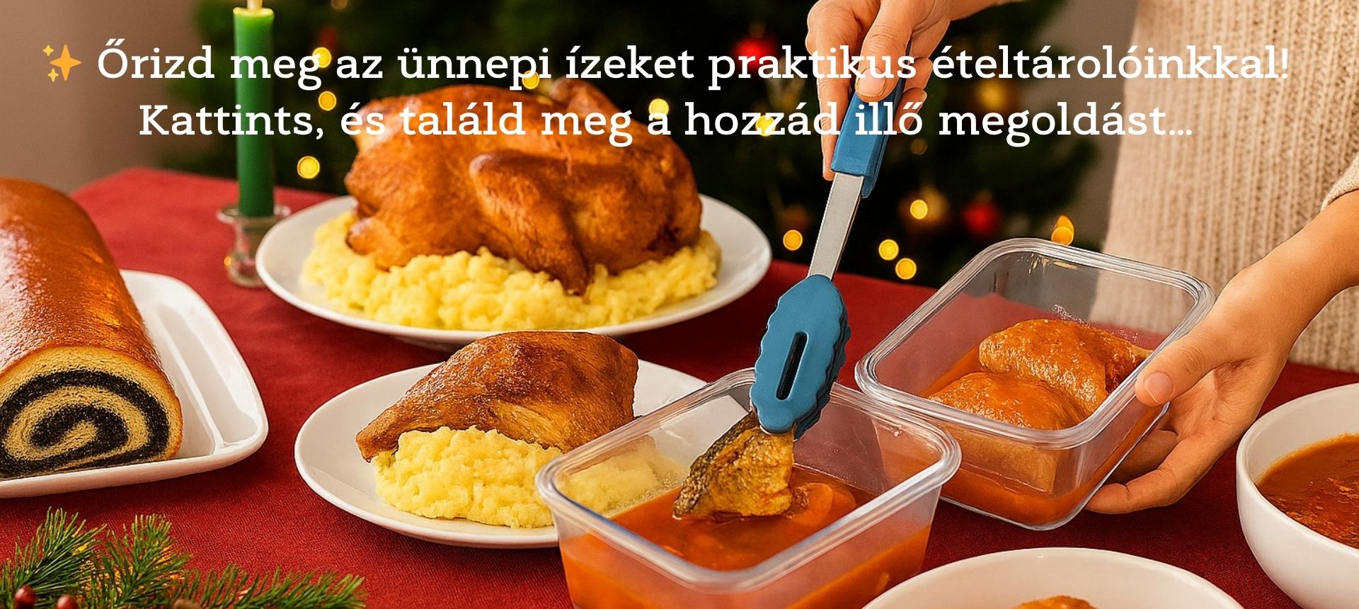 Mosolygó házaspár modern konyhában, megmaradt ételt pakolnak praktikus, jól záródó ételtároló dobozokba – frissesség és rend a mindennapokban.