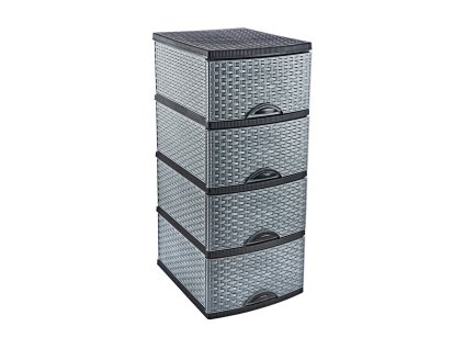 Komód 4 fiókos rattan hatású antracit-szürke