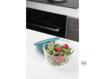472 ml-es kerek hőálló üveg ételtároló jégcsapretek és zöldsaláta keverékkel, nyitott tetővel