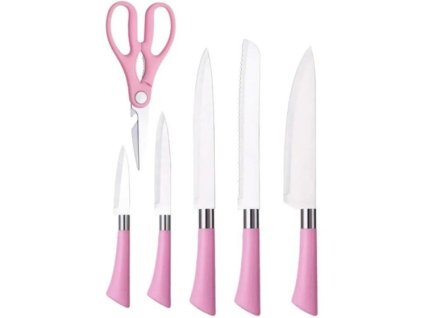 7 darabos késkészlet állvánnyal – rózsaszín
