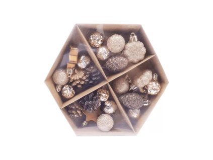 barna arany karácsonyfadísz szett 25 db toboz csillag mini gömb mienkleszel.hu