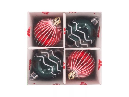 Klasszikus piros zöld karácsonyfadíszek fehér csíkozással – mienkleszel.hu