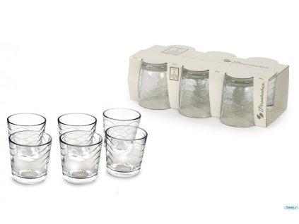 Hat darab Toros pohár félkörben elrendezve, eredeti csomagolásban, Pasabahce márkajelzéssel